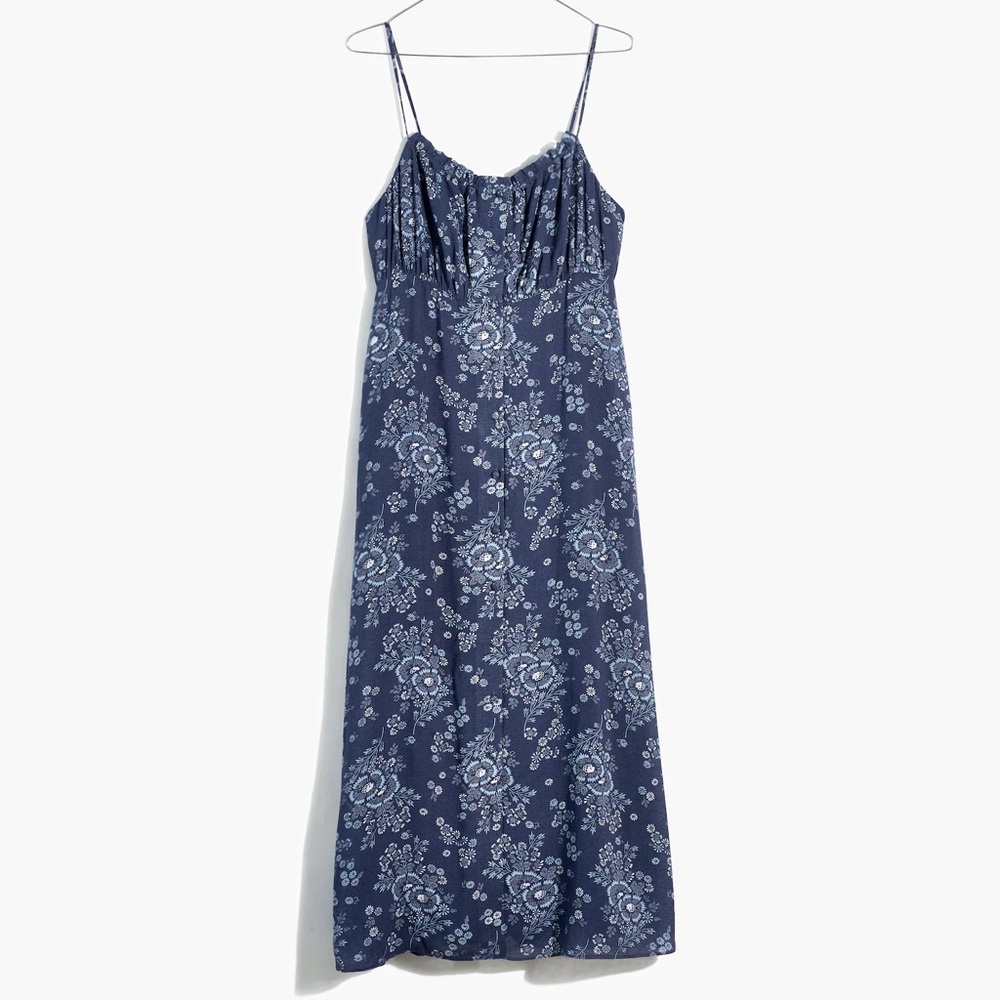 NWOT Madewell Long Blue Button Up Skinny Strap Floral Midi Dress